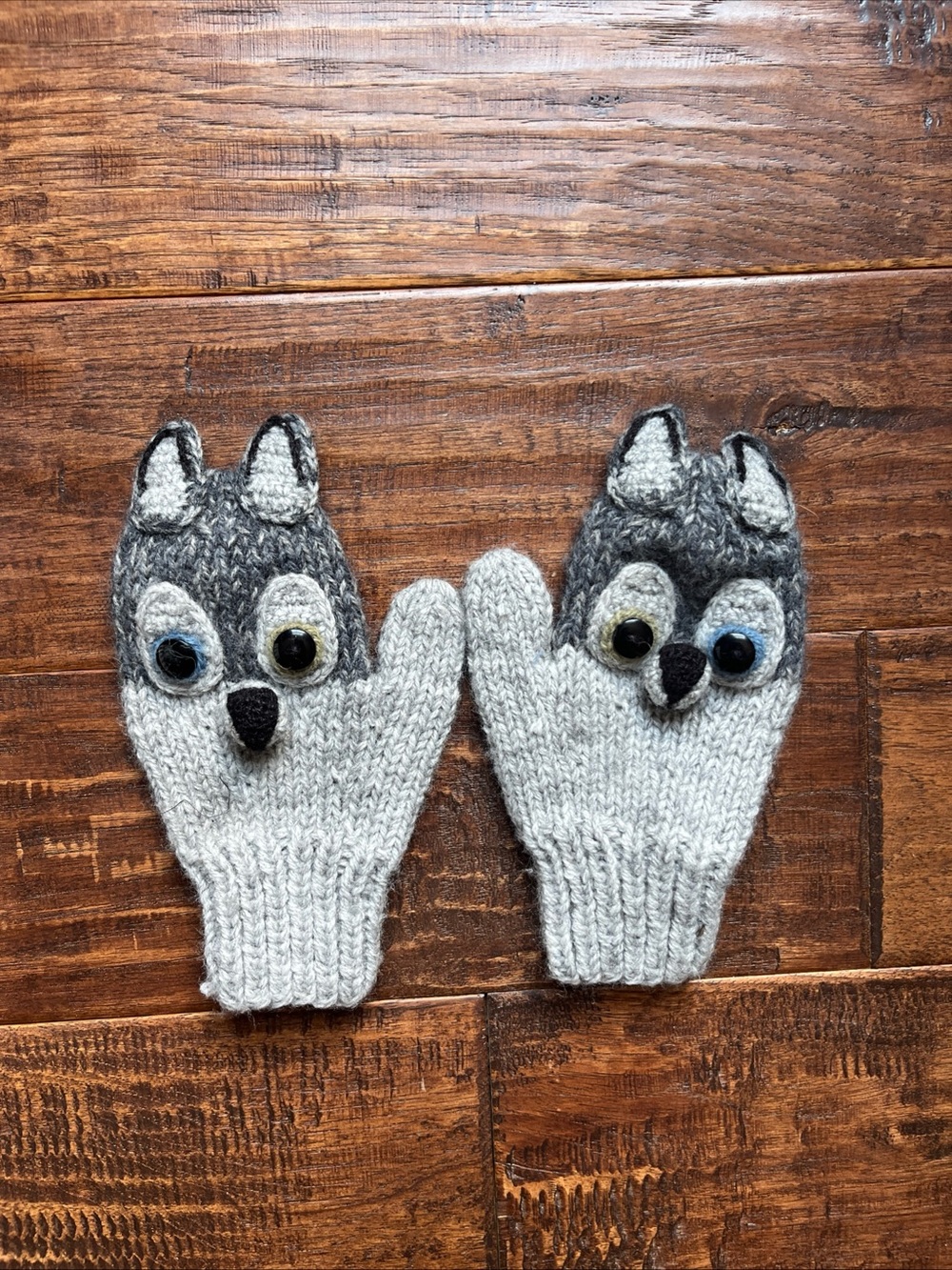 Andes Wool Kids Grey Wolf Knit Mittens size Small